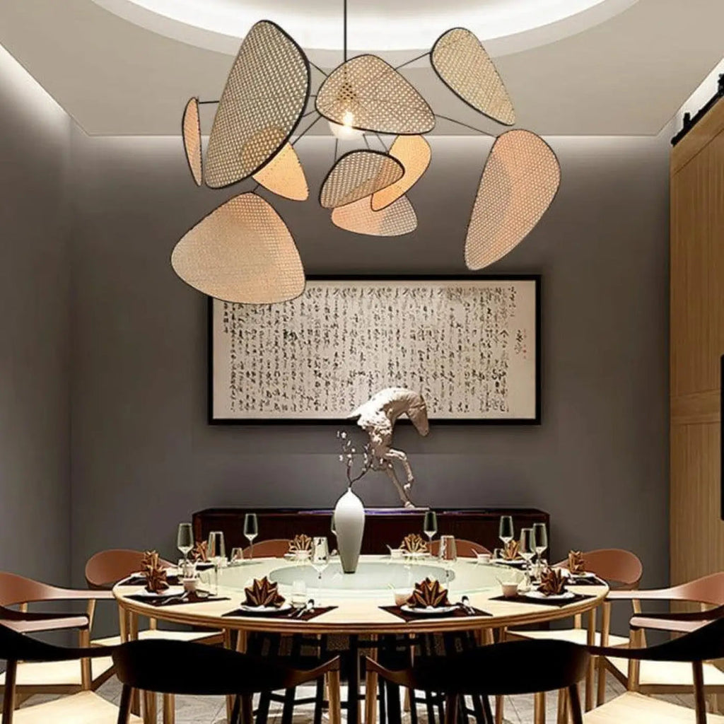 Lustre en rotin et bambou tressé main — Suspension artisanale style naturel