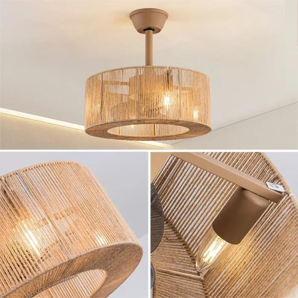 Plafonnier tambour en fibres naturelles tressées main — Éclairage moderne naturel