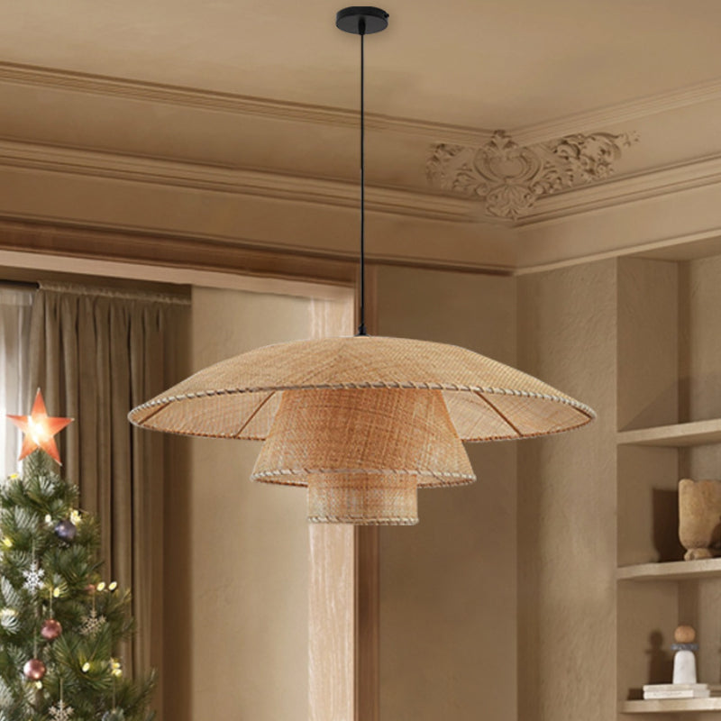 Lustre en rotin vintage tressé main — Suspension lanterne japonaise 3 étages