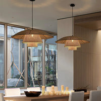 Lustre en rotin vintage tressé main — Suspension lanterne japonaise 3 étages