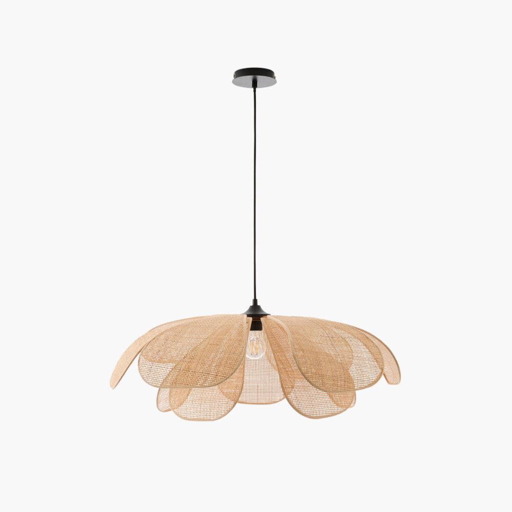 Lustre en rotin tressé pétales — Suspension florale lumière tamisée