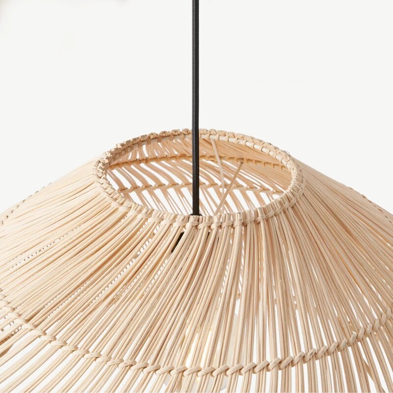 Lustre en rotin naturel — Suspension coupole pour cuisine et îlot