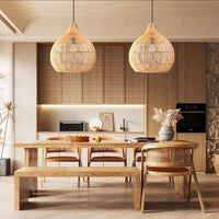 Lustre en rotin tissé main — Suspension globe ajourée style naturel